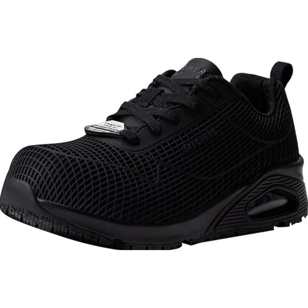 Skechers Work Womens Uno Deloney Shoes US 5.5 Black Comp Toe NMT SR EH NIB